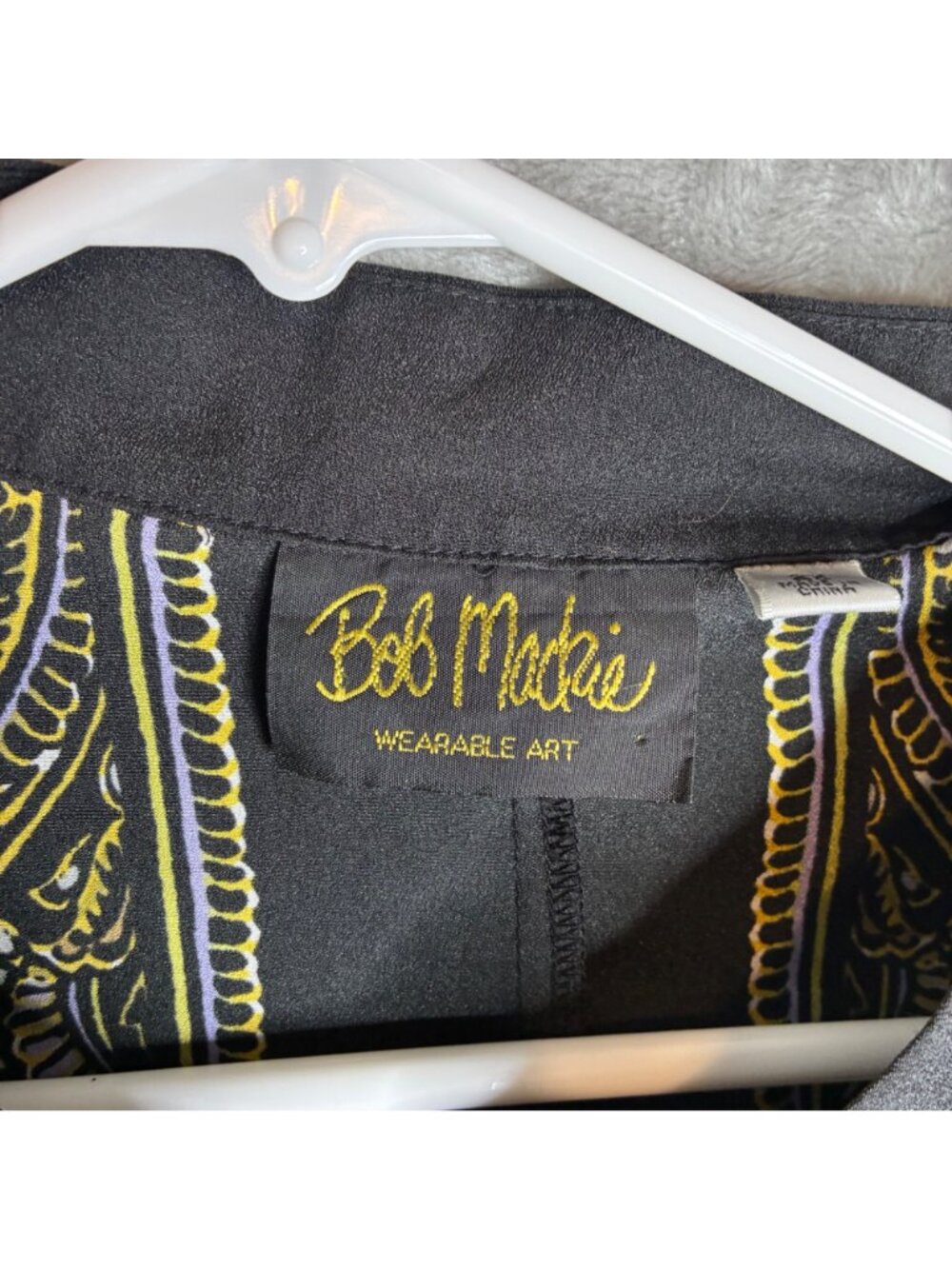 Bob Mackie Wearable Art Paisley Button-Up Shirt 2X Gray & Yellow Long Sleeve PET - Picture 3 of 11